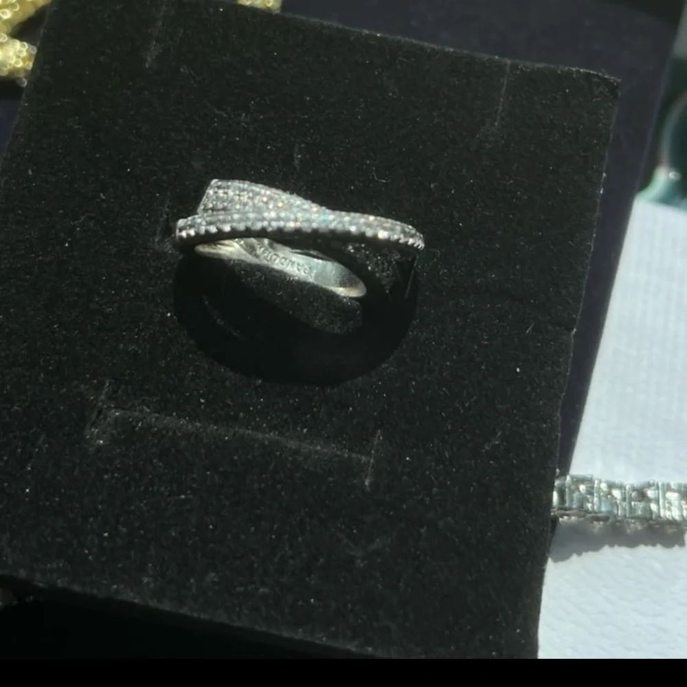 silver 925 stamped size 8 dual band ring with swarovski elements #547